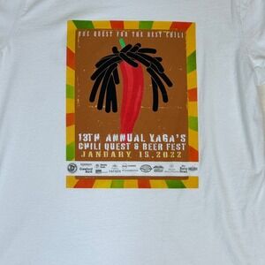 Yaga's Chili Quest & Beer Fest T-Shirt Mens XL White Event Graphic Tee Galveston